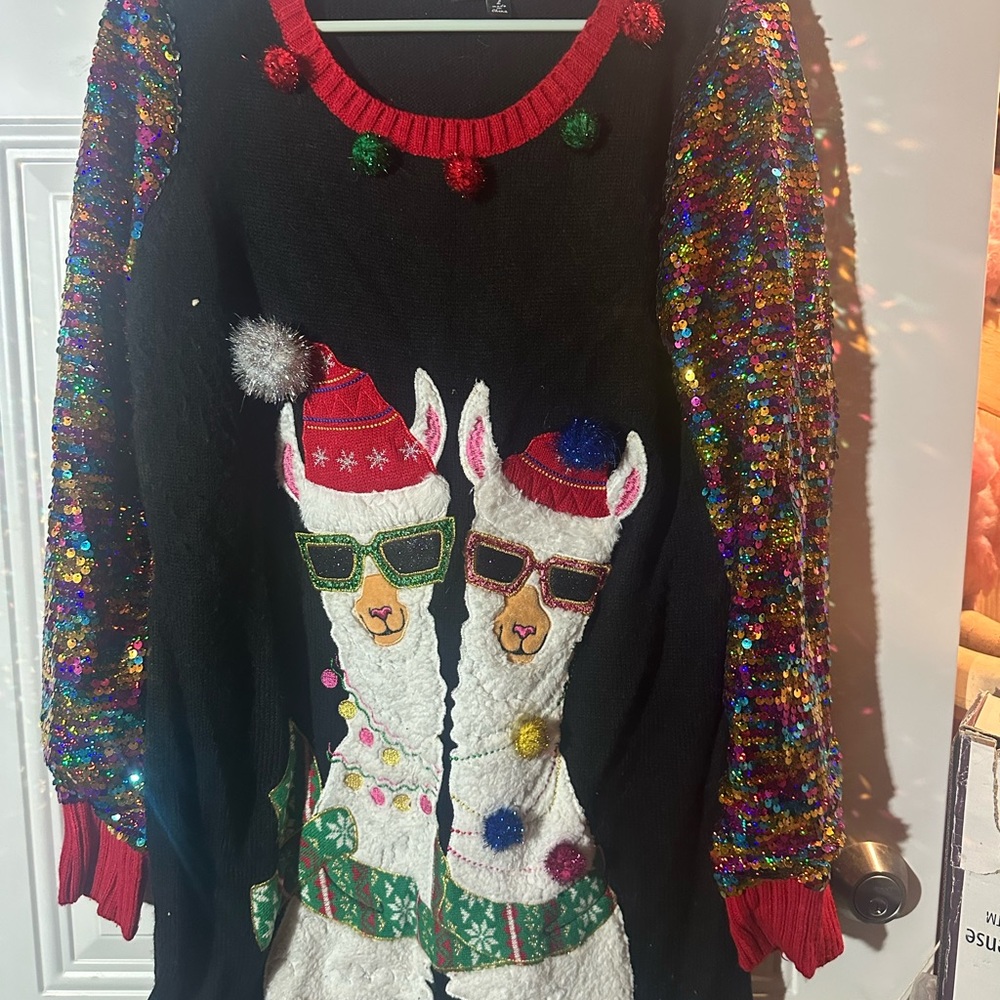 32 Degrees Black Llama Sequin Sweater